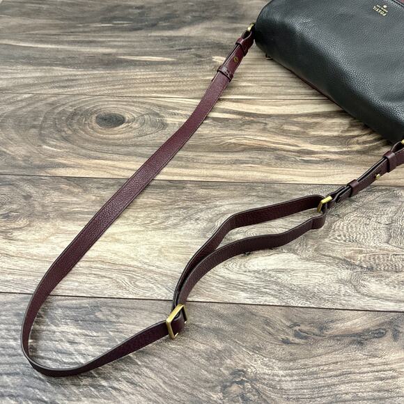 Fossil Leather Zipper Crossbody Shoulder Satchel Saddle Bag Black Burgundy - Picture 12 of 14